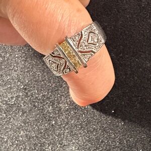 Ornate Silver band with CZs Women's Ring